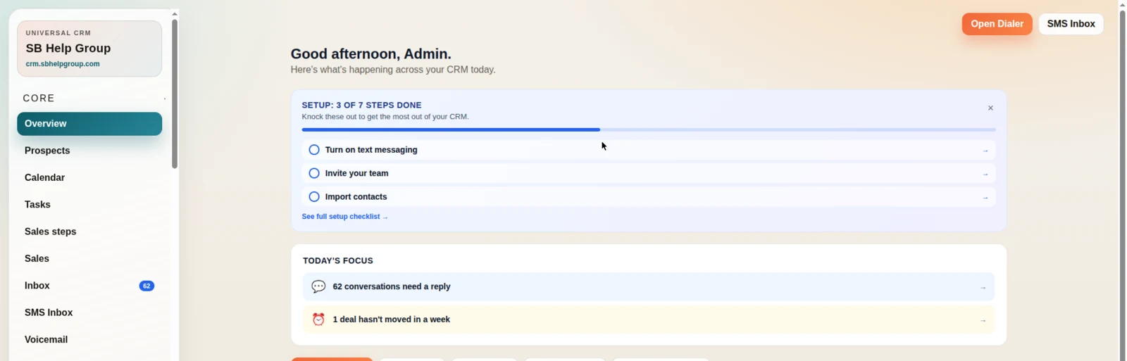 Real Straton CRM overview showing conversations, pipeline value, tasks and contacts